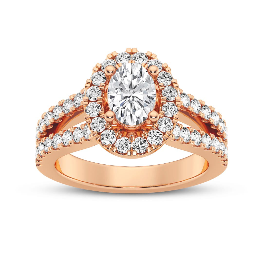 1ct Oval with Halo & Split Shank Engagement Ring