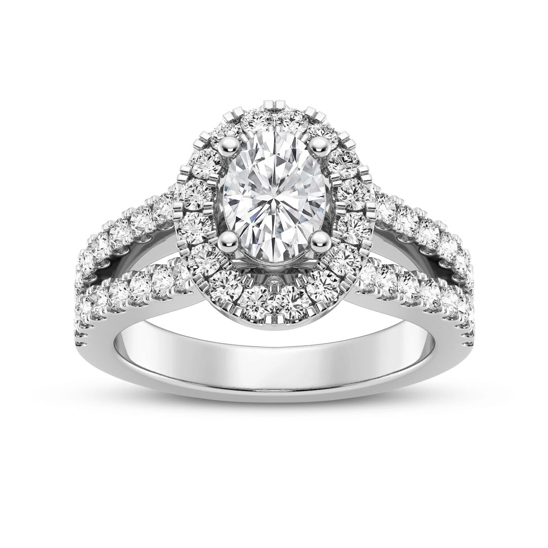 1ct Oval with Halo & Split Shank Engagement Ring