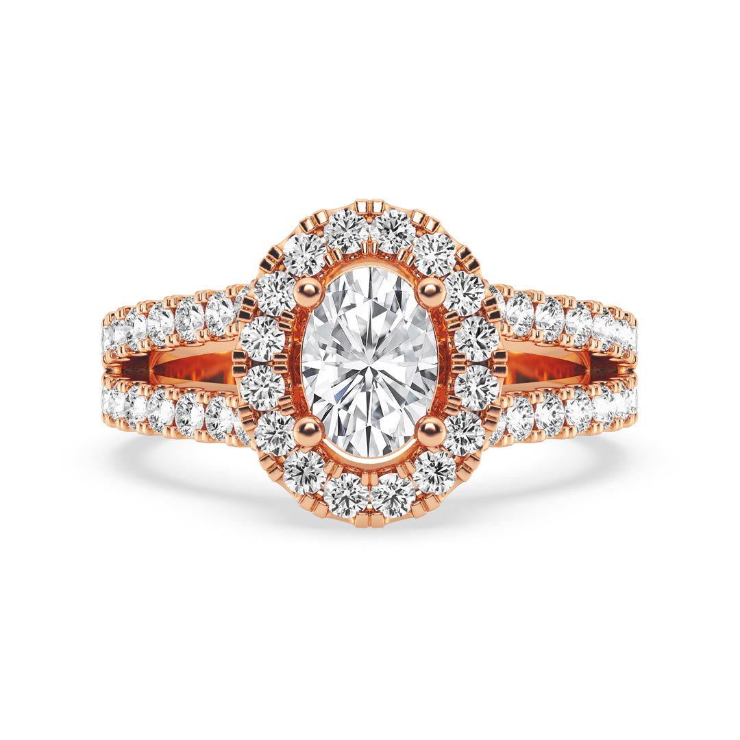 1ct Oval with Halo & Split Shank Engagement Ring