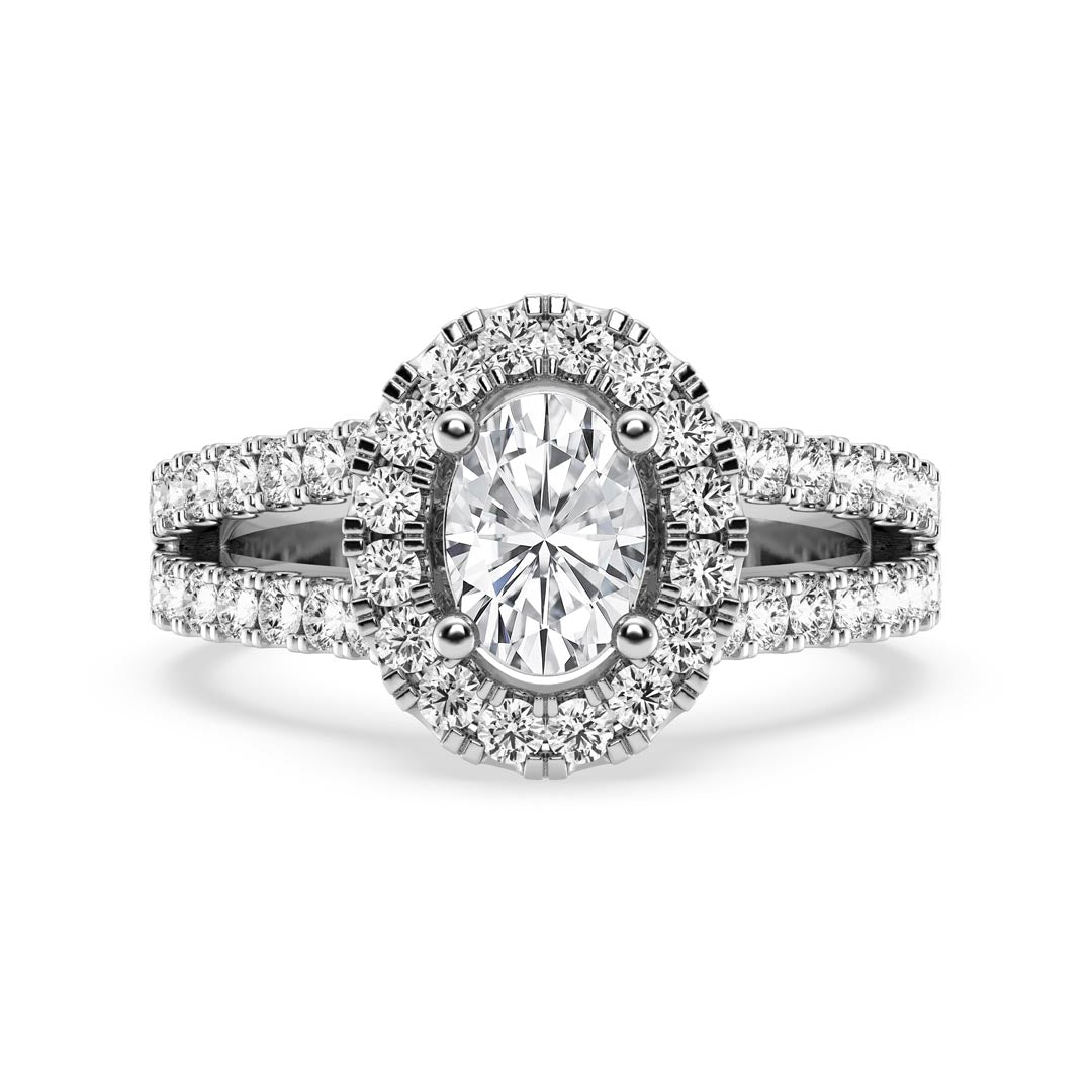 1ct Oval with Halo & Split Shank Engagement Ring