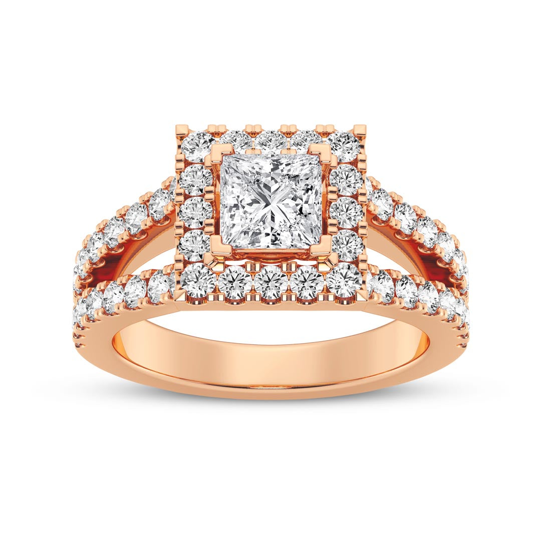 1ct Princess with Halo & Split Shank Engagement Ring