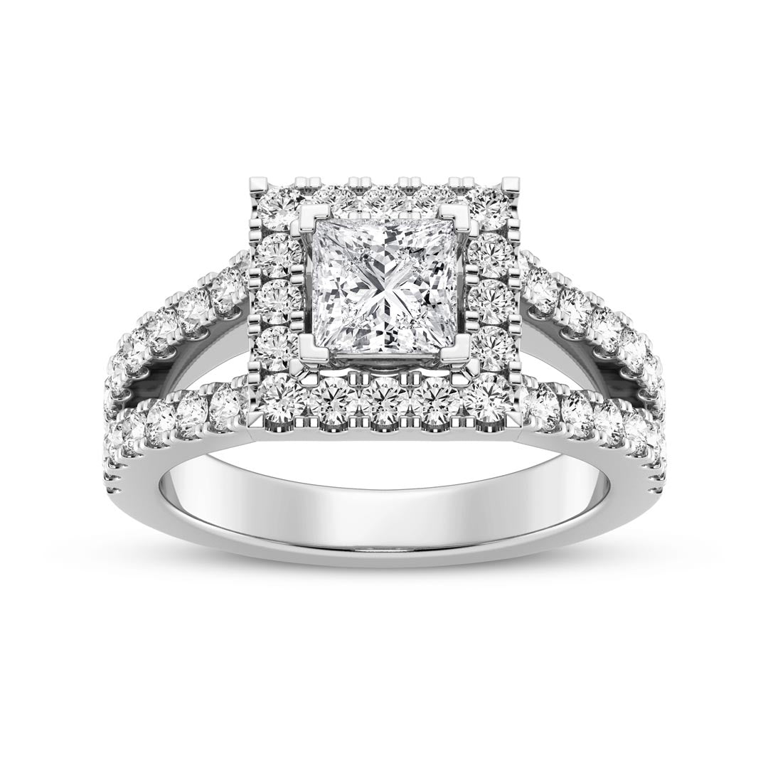 1ct Princess with Halo & Split Shank Engagement Ring