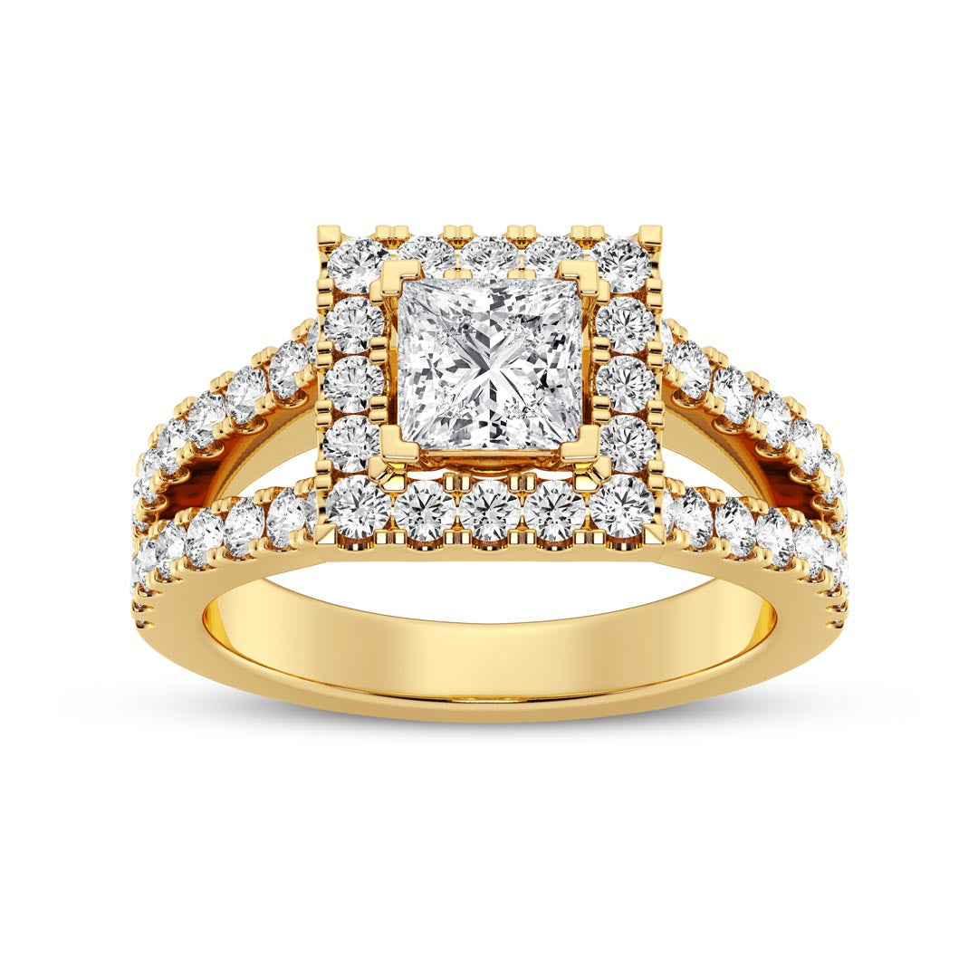 1ct Princess with Halo & Split Shank Engagement Ring