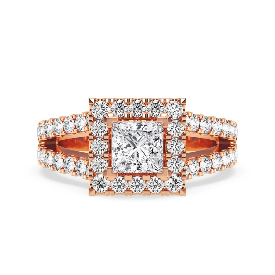 1ct Princess with Halo & Split Shank Engagement Ring