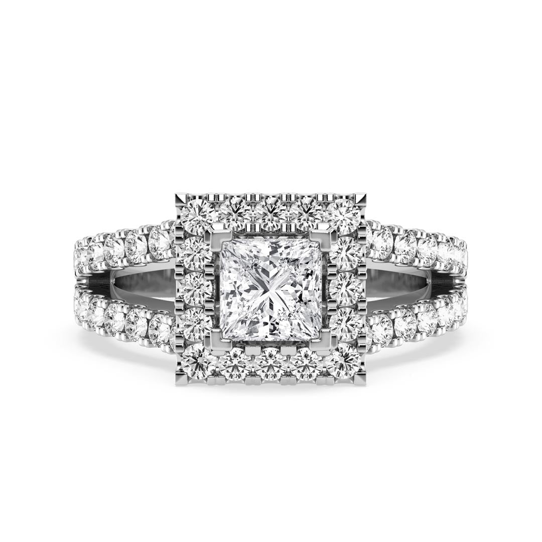 1ct Princess with Halo & Split Shank Engagement Ring