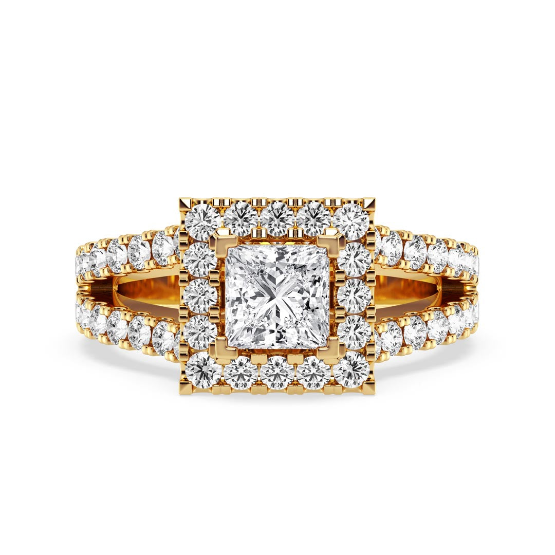 1ct Princess with Halo & Split Shank Engagement Ring