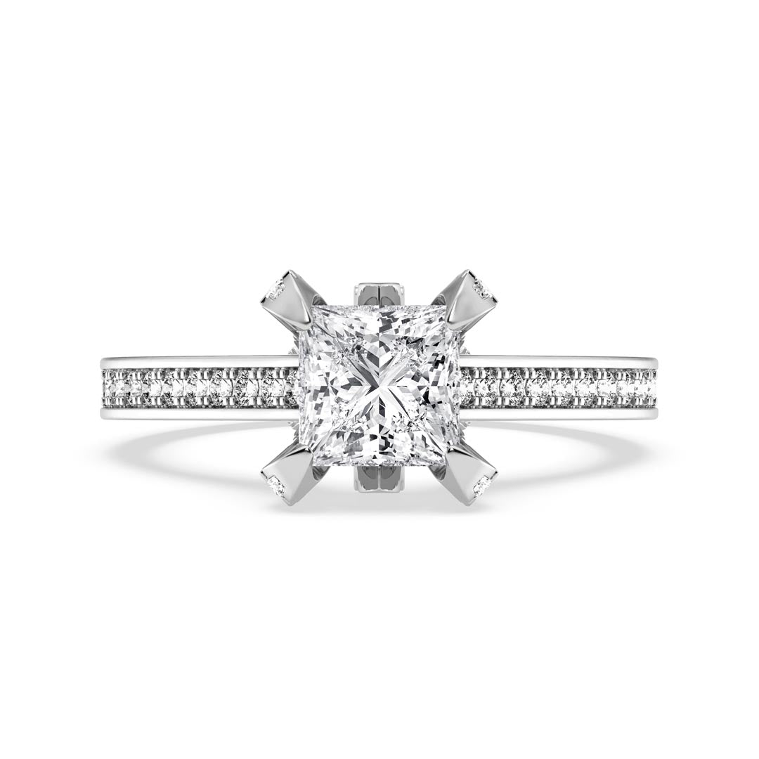 1ct Princess with Pave Shank Engagement Ring