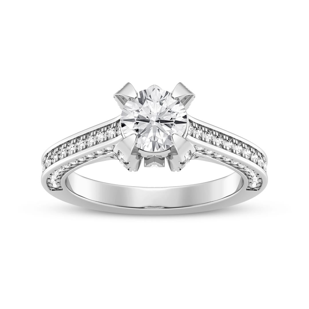 1ct Round with Pave Shank Engagement Ring