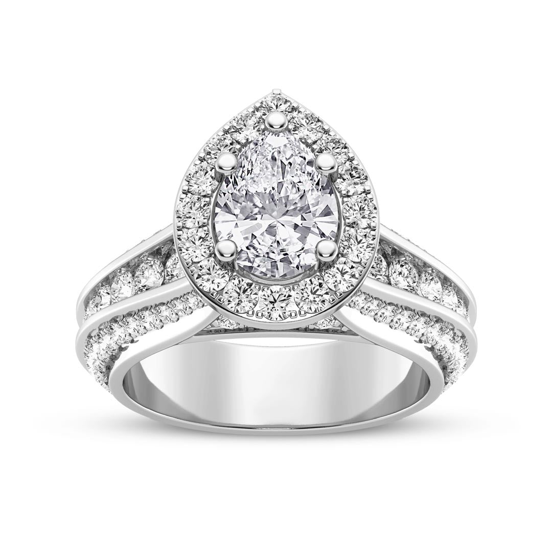 1ct Pear with Halo & Pave Shank Engagement Ring