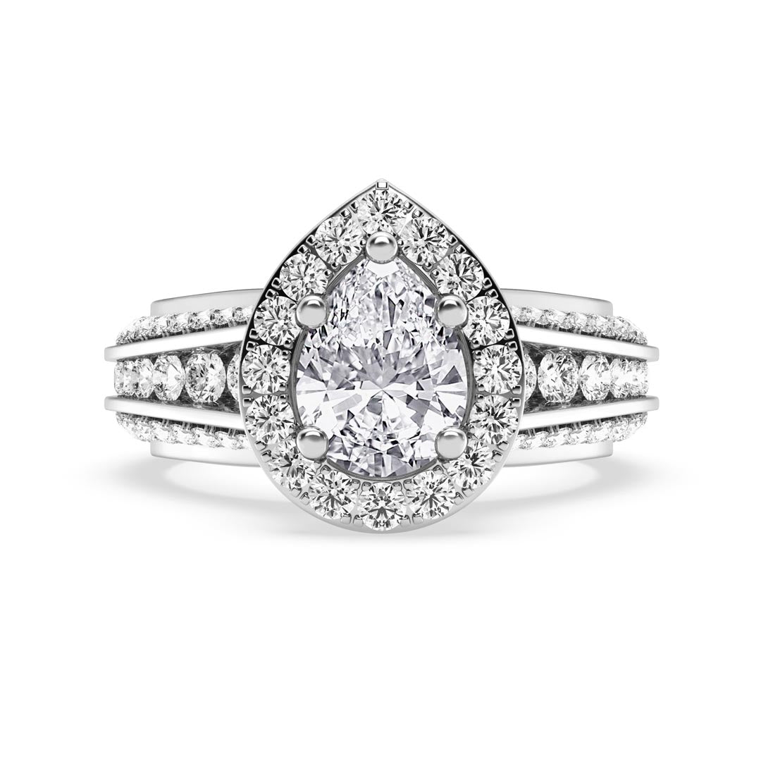 1ct Pear with Halo & Pave Shank Engagement Ring