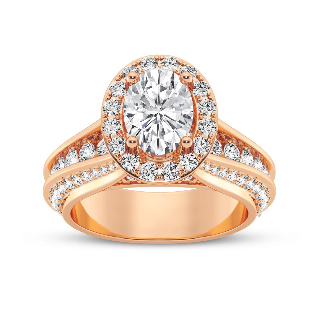 1ct Oval with Halo & Pave Shank Engagement Ring