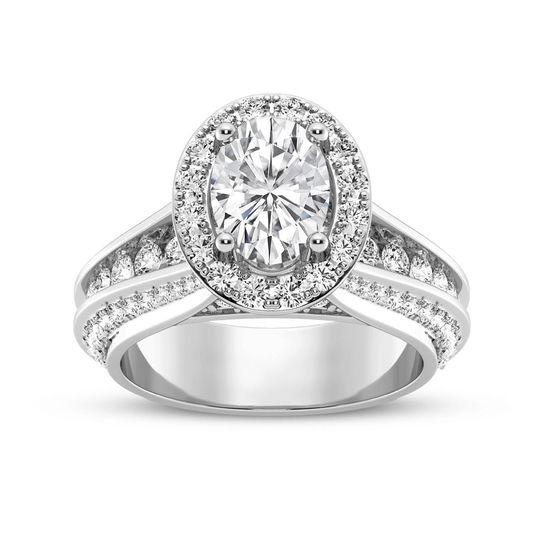 1ct Oval with Halo & Pave Shank Engagement Ring