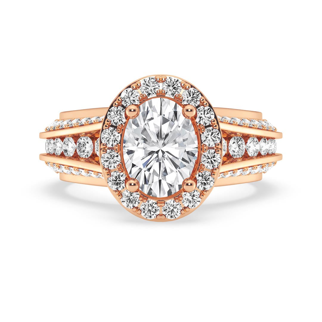 1ct Oval with Halo & Pave Shank Engagement Ring