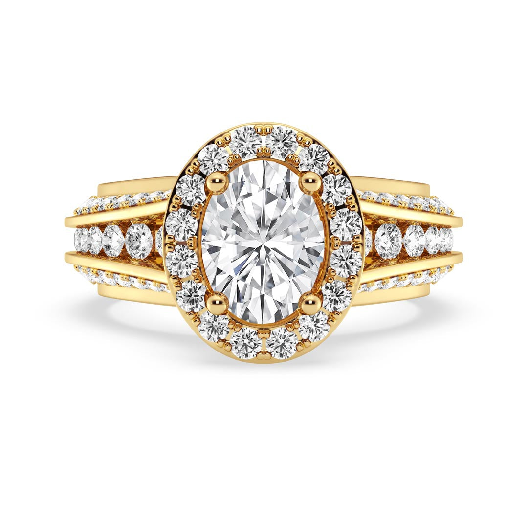 1ct Oval with Halo & Pave Shank Engagement Ring