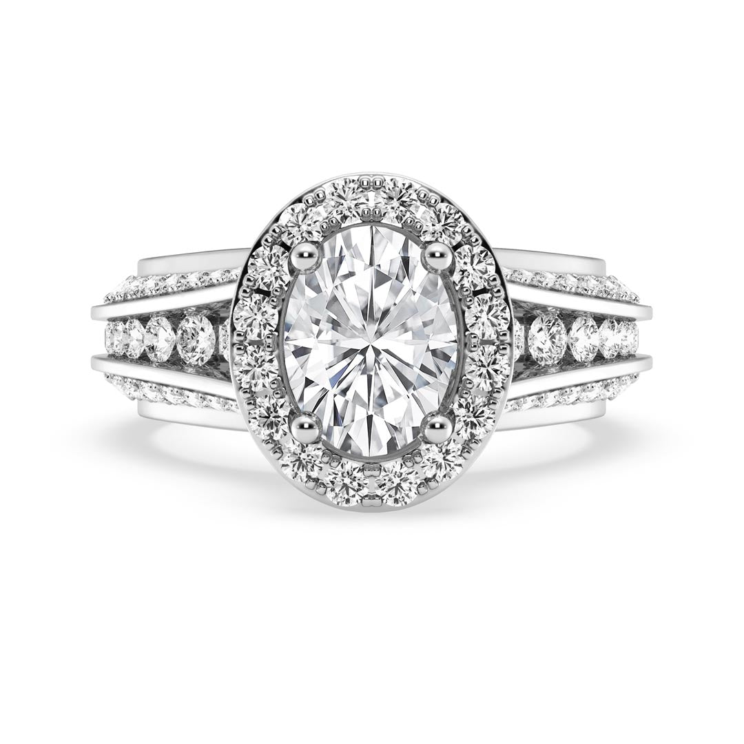 1ct Oval with Halo & Pave Shank Engagement Ring