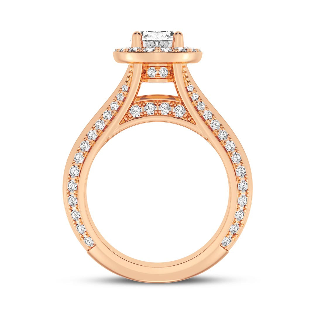 1ct Oval with Halo & Pave Shank Engagement Ring