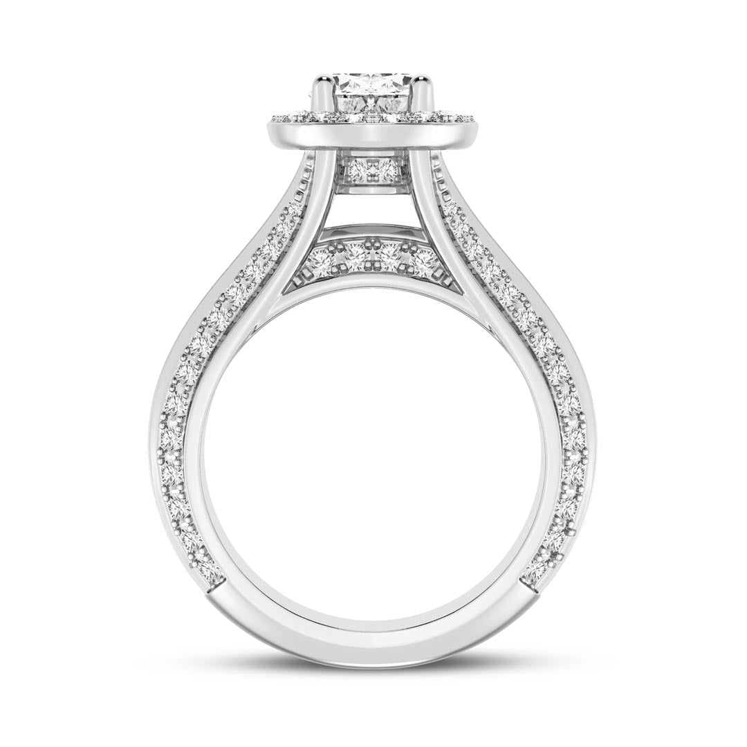 1ct Oval with Halo & Pave Shank Engagement Ring