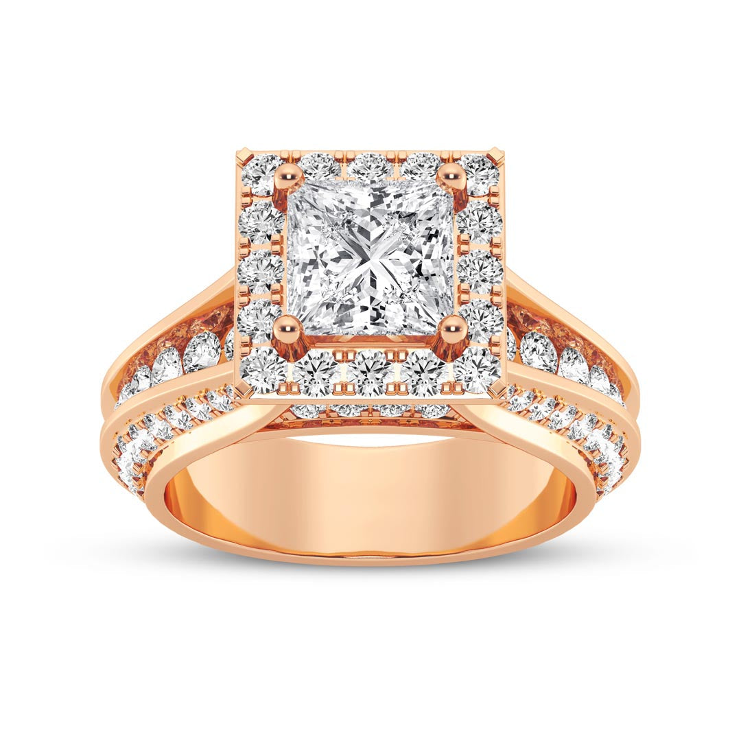 1ct Princess with Halo & Pave Shank Engagement Ring