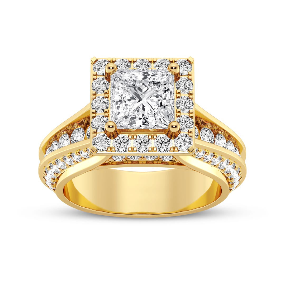 1ct Princess with Halo & Pave Shank Engagement Ring