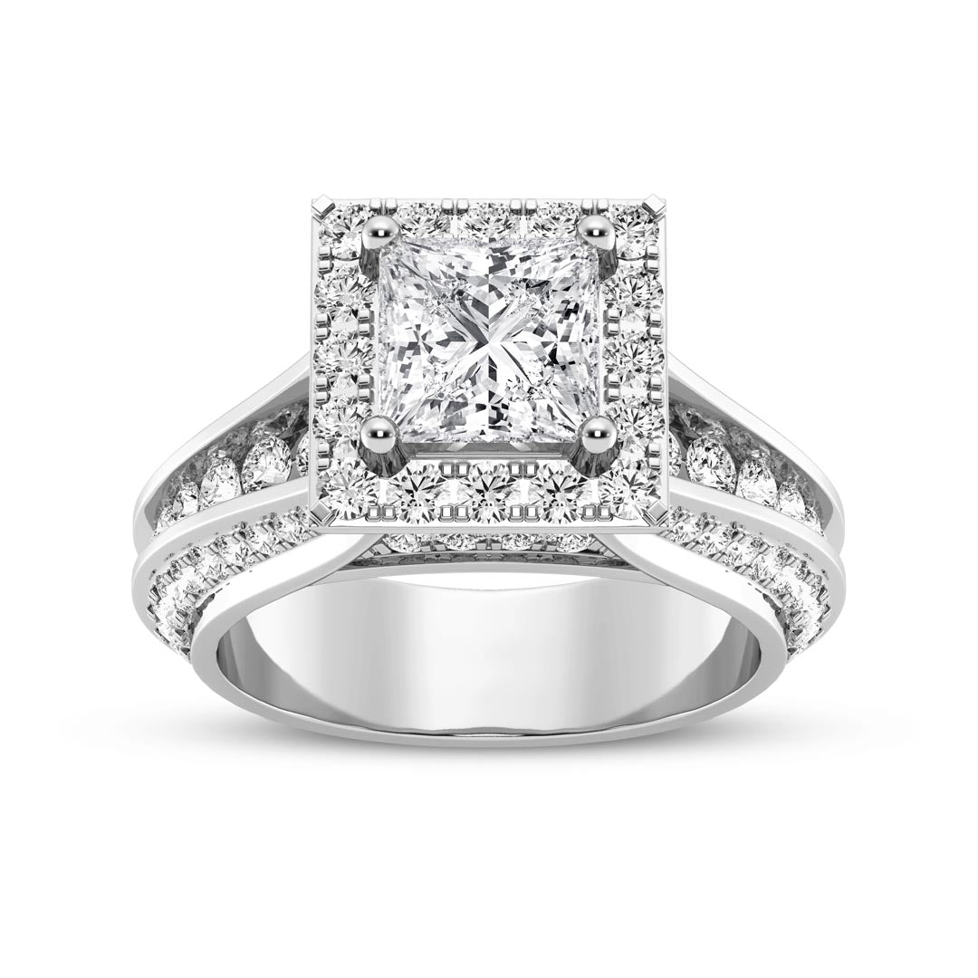 1ct Princess with Halo & Pave Shank Engagement Ring