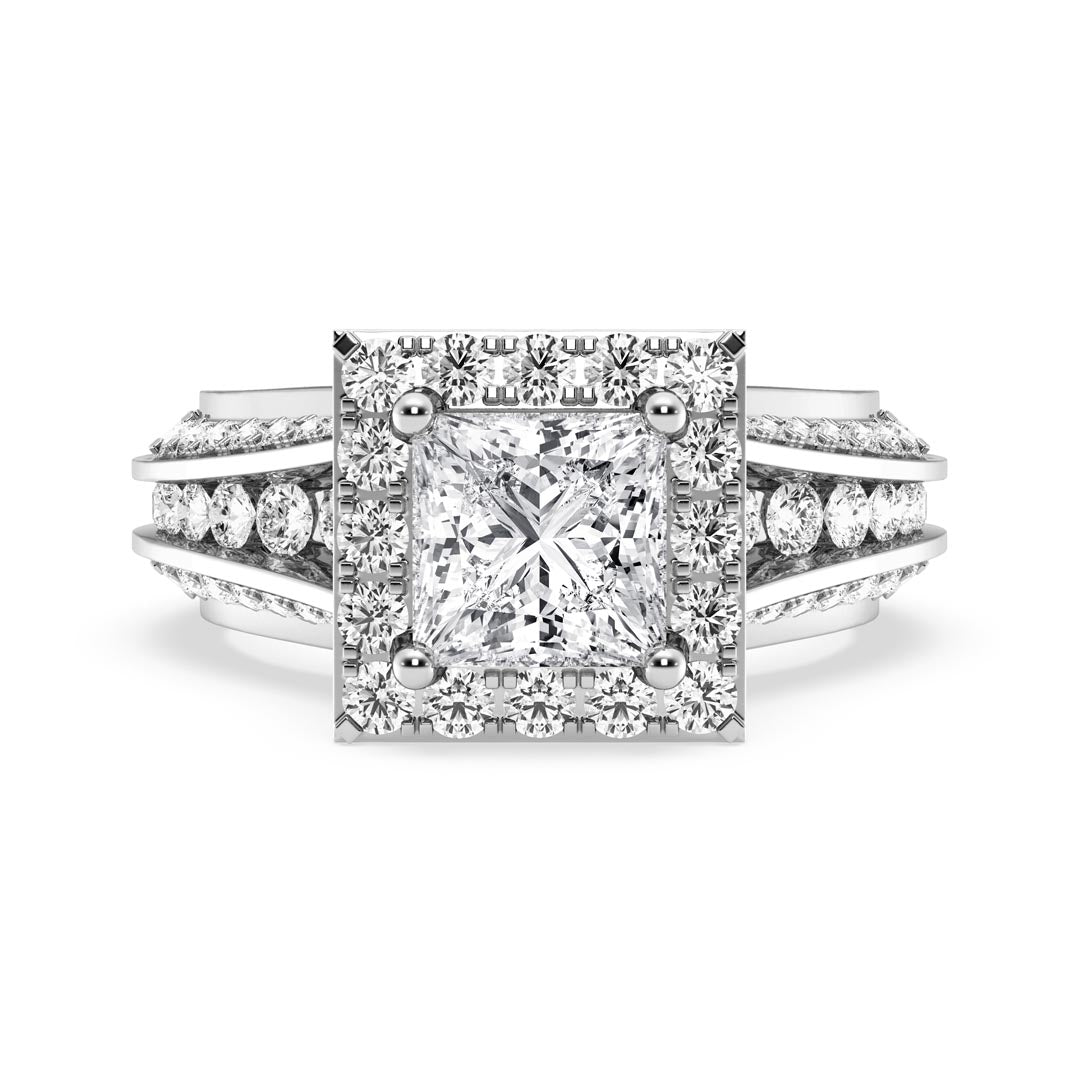 1ct Princess with Halo & Pave Shank Engagement Ring