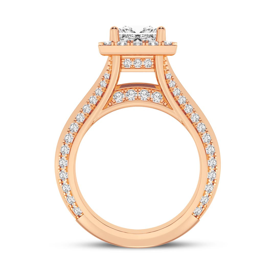 1ct Princess with Halo & Pave Shank Engagement Ring