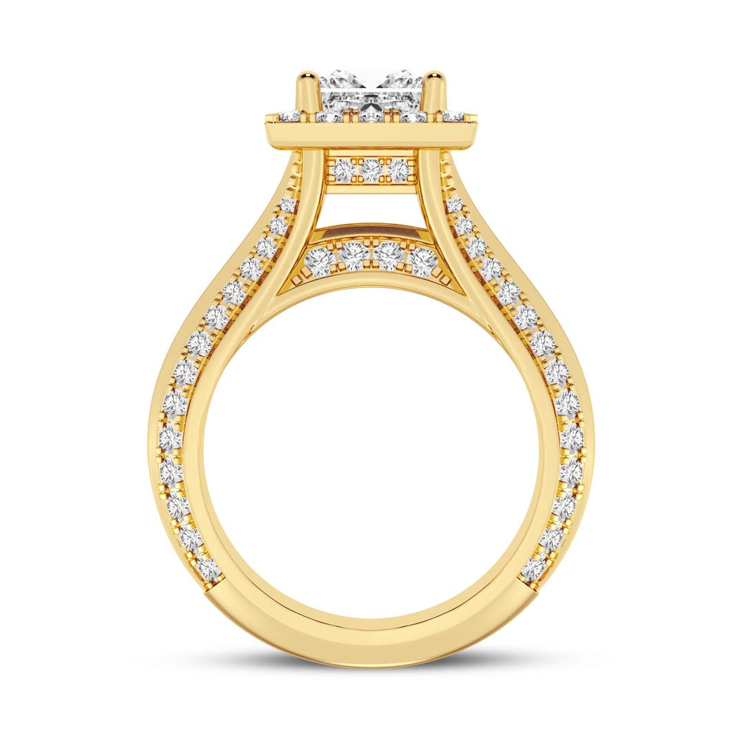 1ct Princess with Halo & Pave Shank Engagement Ring