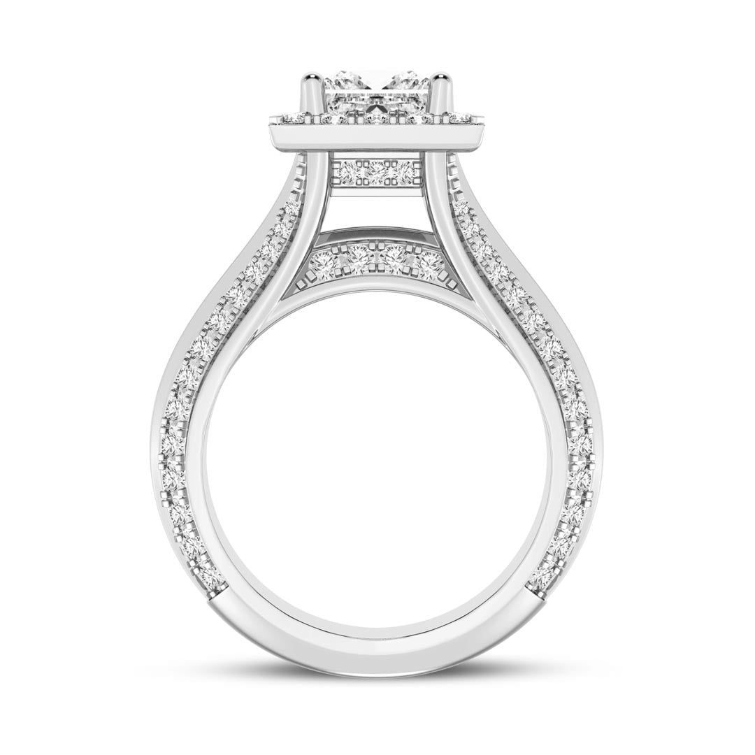 1ct Princess with Halo & Pave Shank Engagement Ring