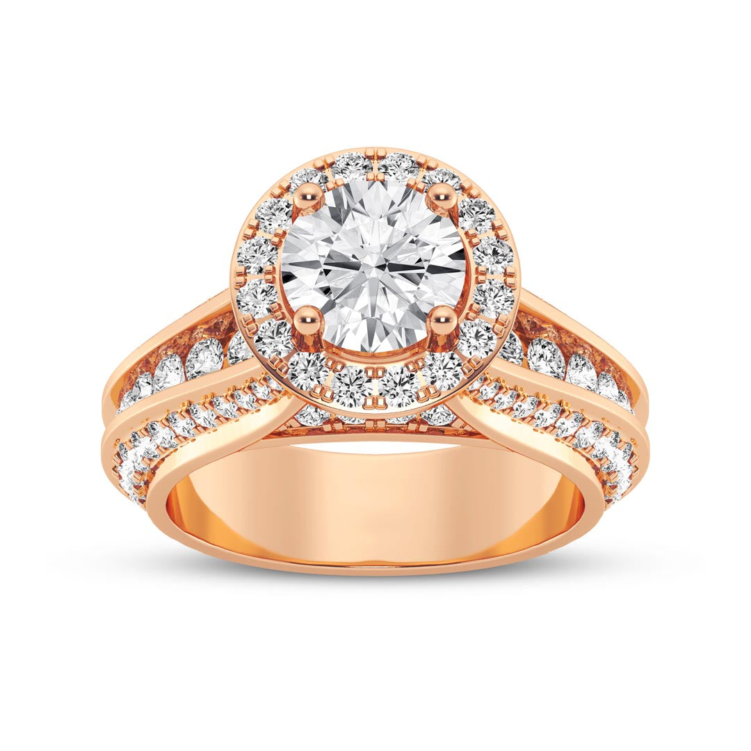 1ct Round with Halo  & Pave Shank Engagement Ring