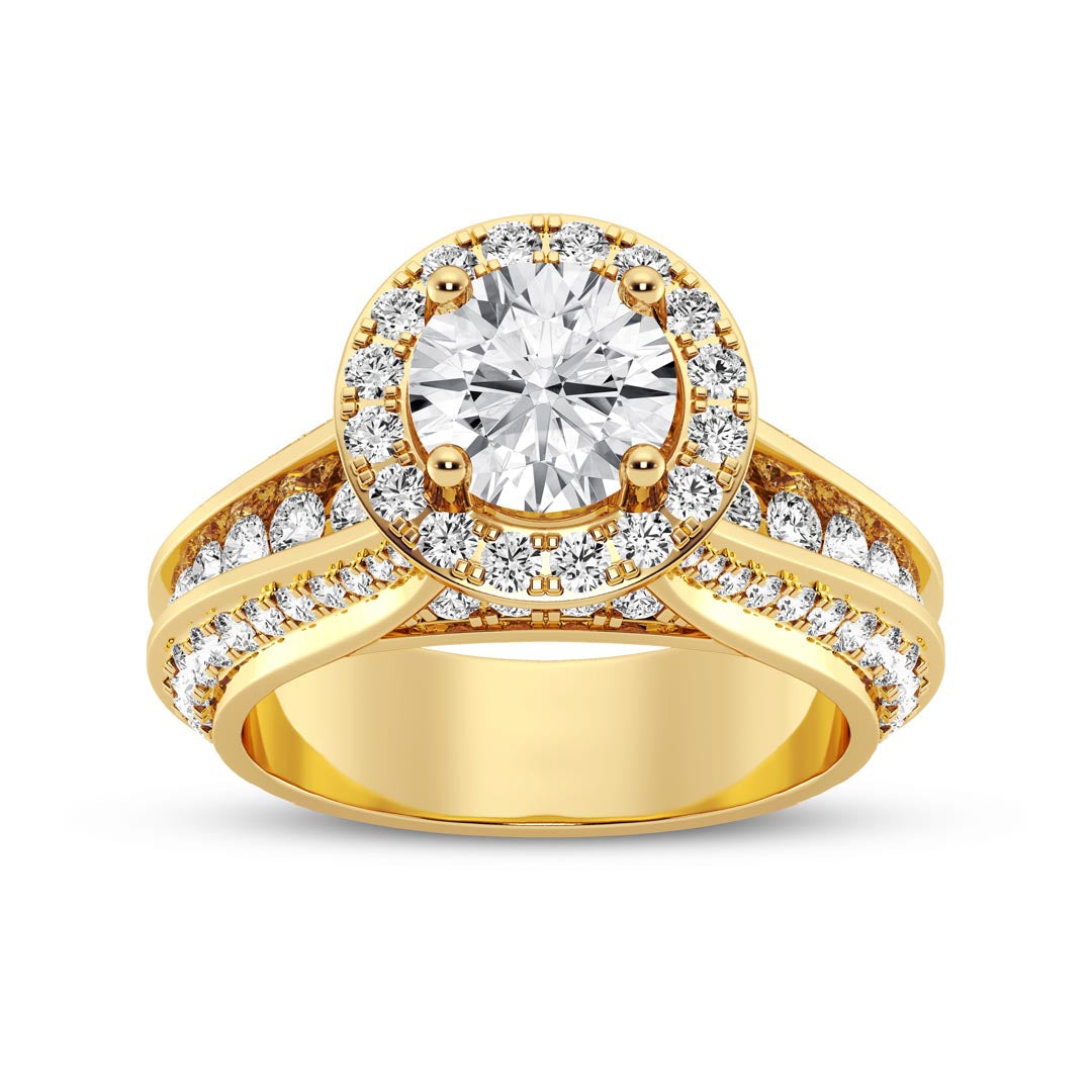 1ct Round with Halo  & Pave Shank Engagement Ring