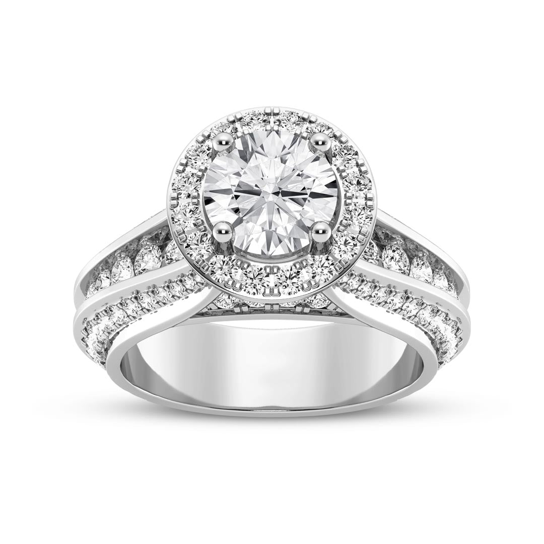 1ct Round with Halo  & Pave Shank Engagement Ring