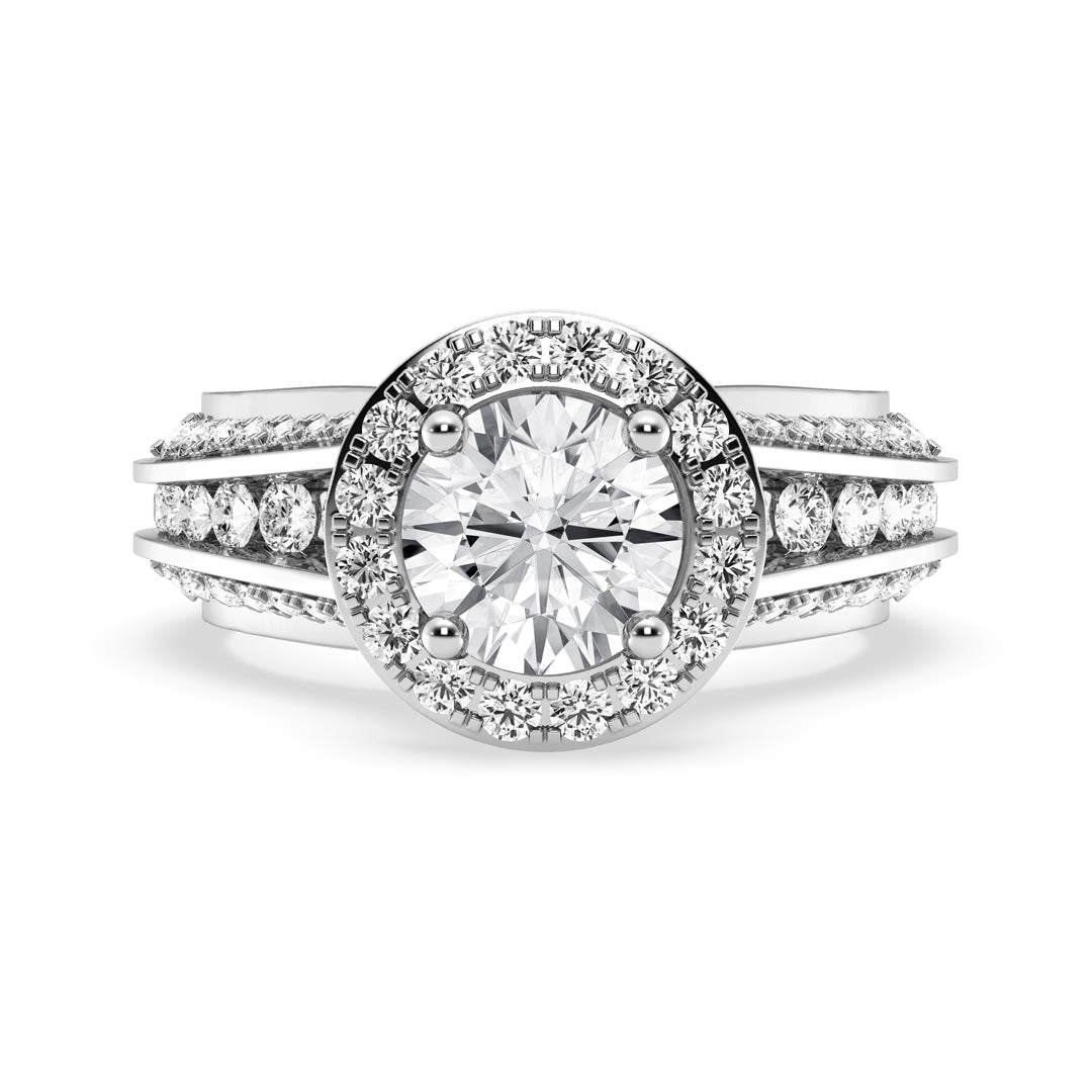 1ct Round with Halo  & Pave Shank Engagement Ring