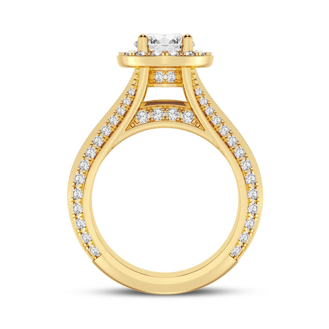 1ct Round with Halo  & Pave Shank Engagement Ring