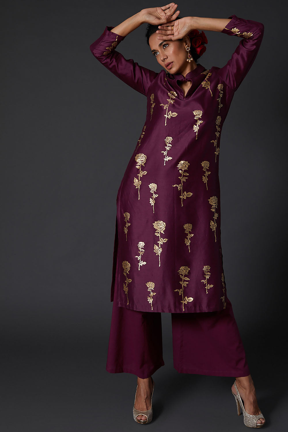 Plum Block Printed Kurta Set - Auraya Fashion - Rohit Bal - #tag1# - #tag2# - #tag3# - #tag3#