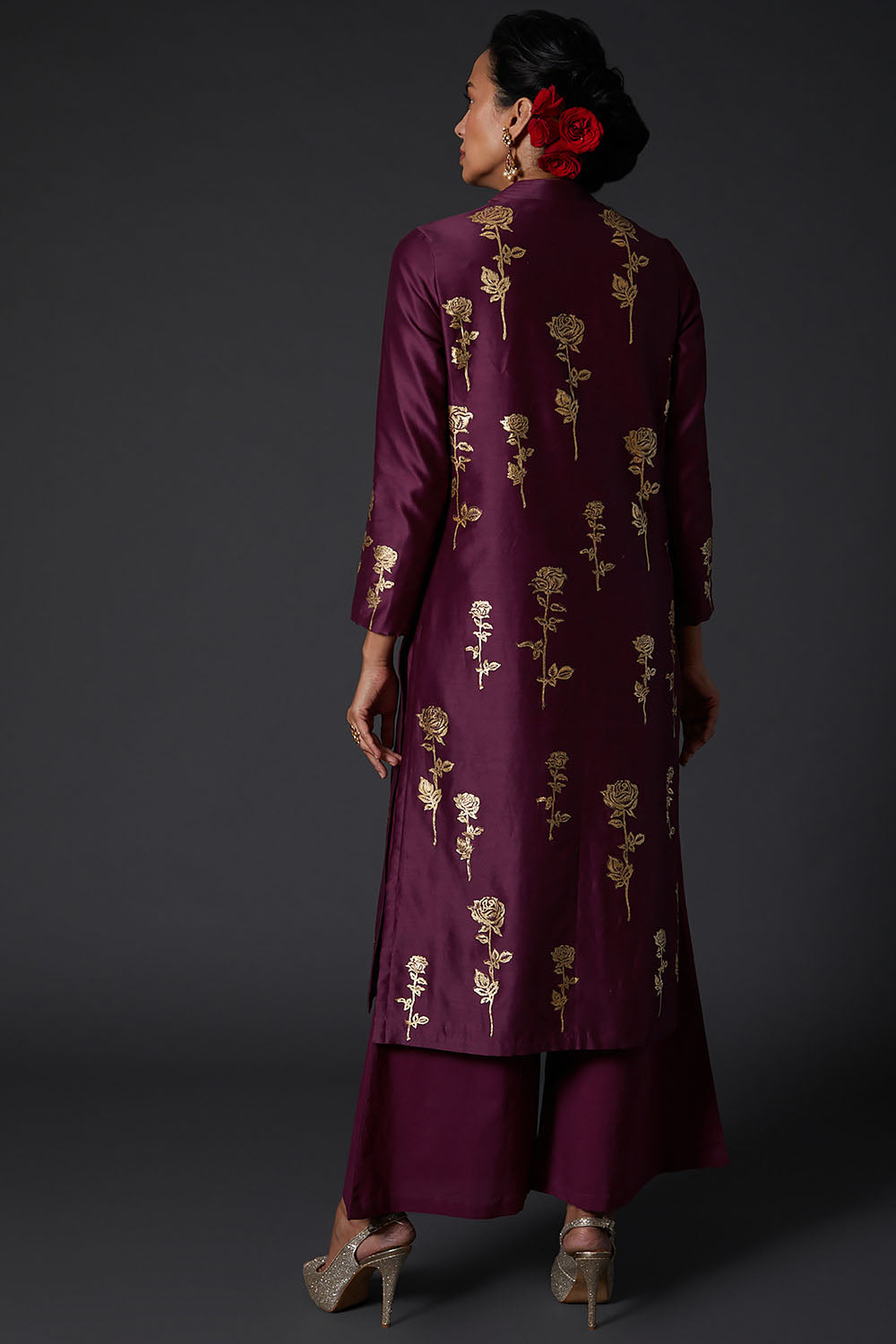 Plum Block Printed Kurta Set - Auraya Fashion -  - #tag1# - #tag2# - #tag3# - #tag3#