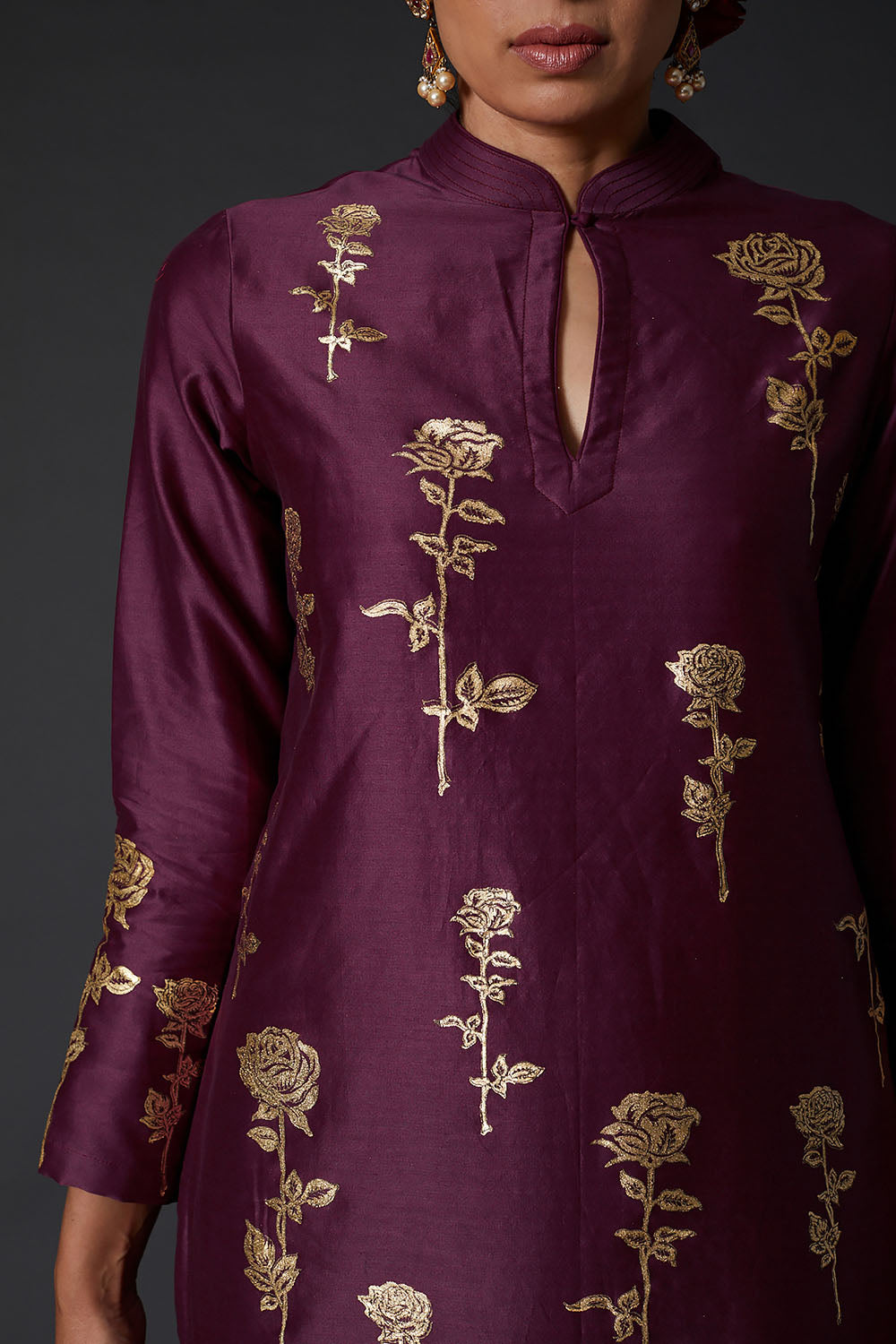 Plum Block Printed Kurta Set - Auraya Fashion -  - #tag1# - #tag2# - #tag3# - #tag3#