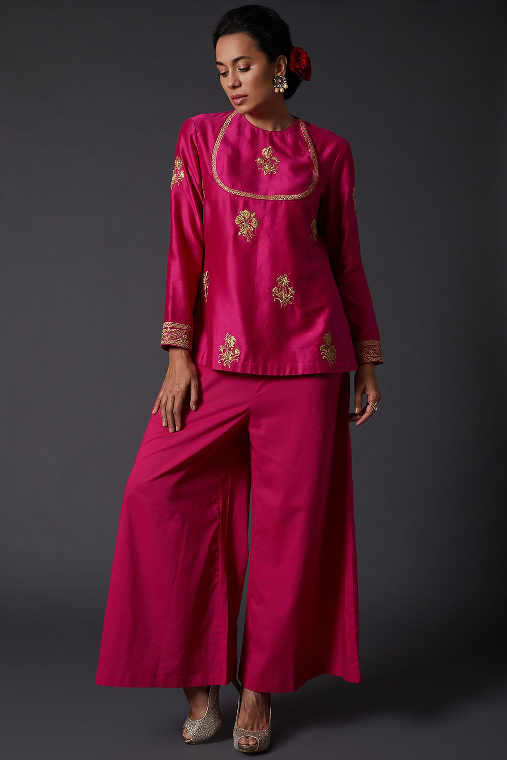 Fuchsia Embroidered Tunic - Auraya Fashion - Rohit Bal - #tag1# - #tag2# - #tag3# - #tag3#