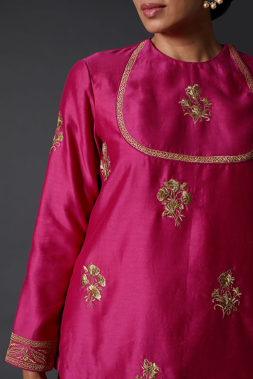 Fuchsia Embroidered Tunic - Auraya Fashion -  - #tag1# - #tag2# - #tag3# - #tag3#