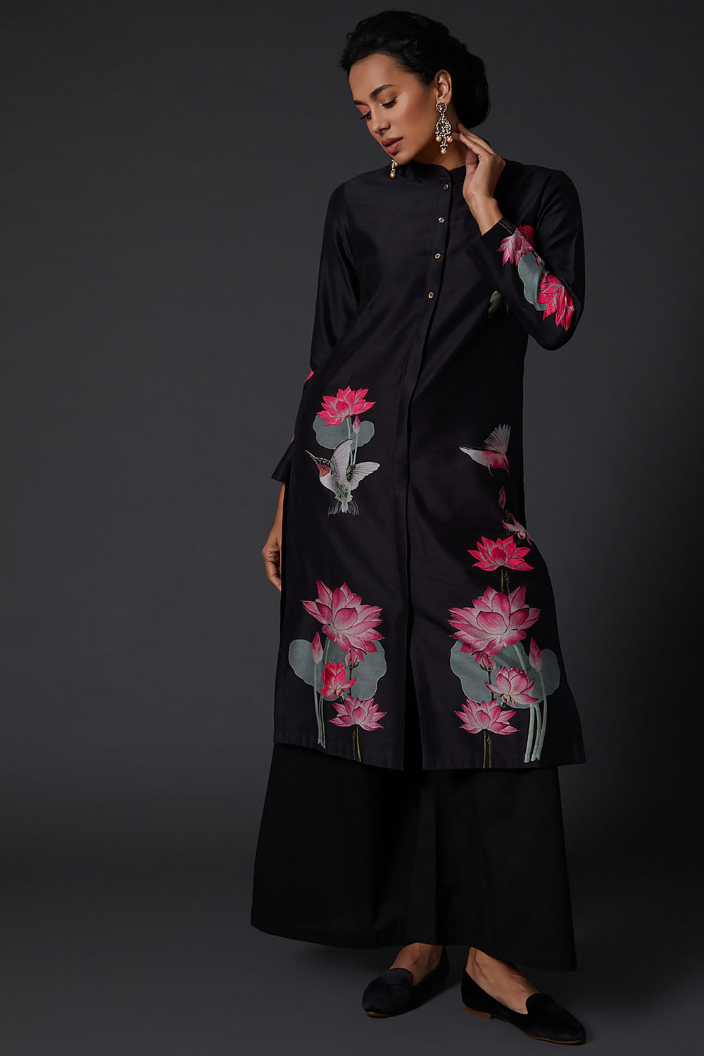 Black Printed & Embroidered Kurta Set - Auraya Fashion - Rohit Bal - #tag1# - #tag2# - #tag3# - #tag3#