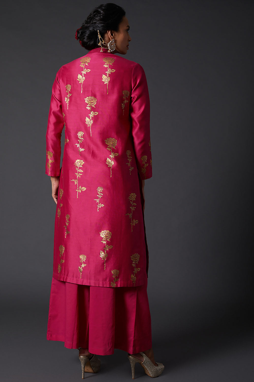 Fuchsia Block Printed Kurta Set In Chanderi Silk - Auraya Fashion -  - #tag1# - #tag2# - #tag3# - #tag3#