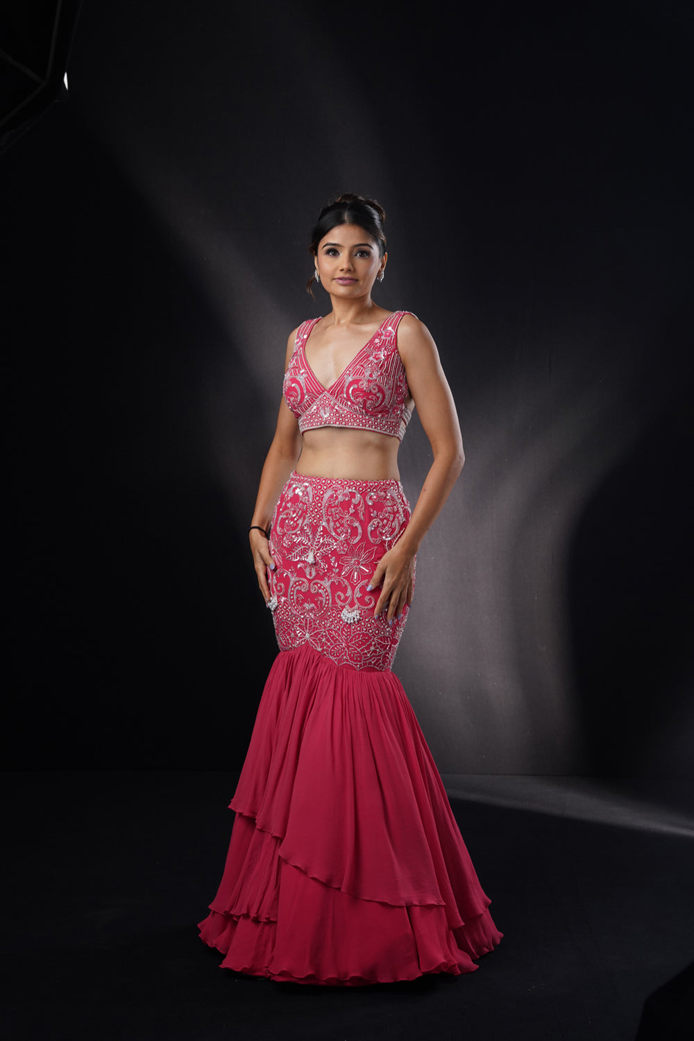 "Maria" Coral Embellished Fishcut Lehenga Set