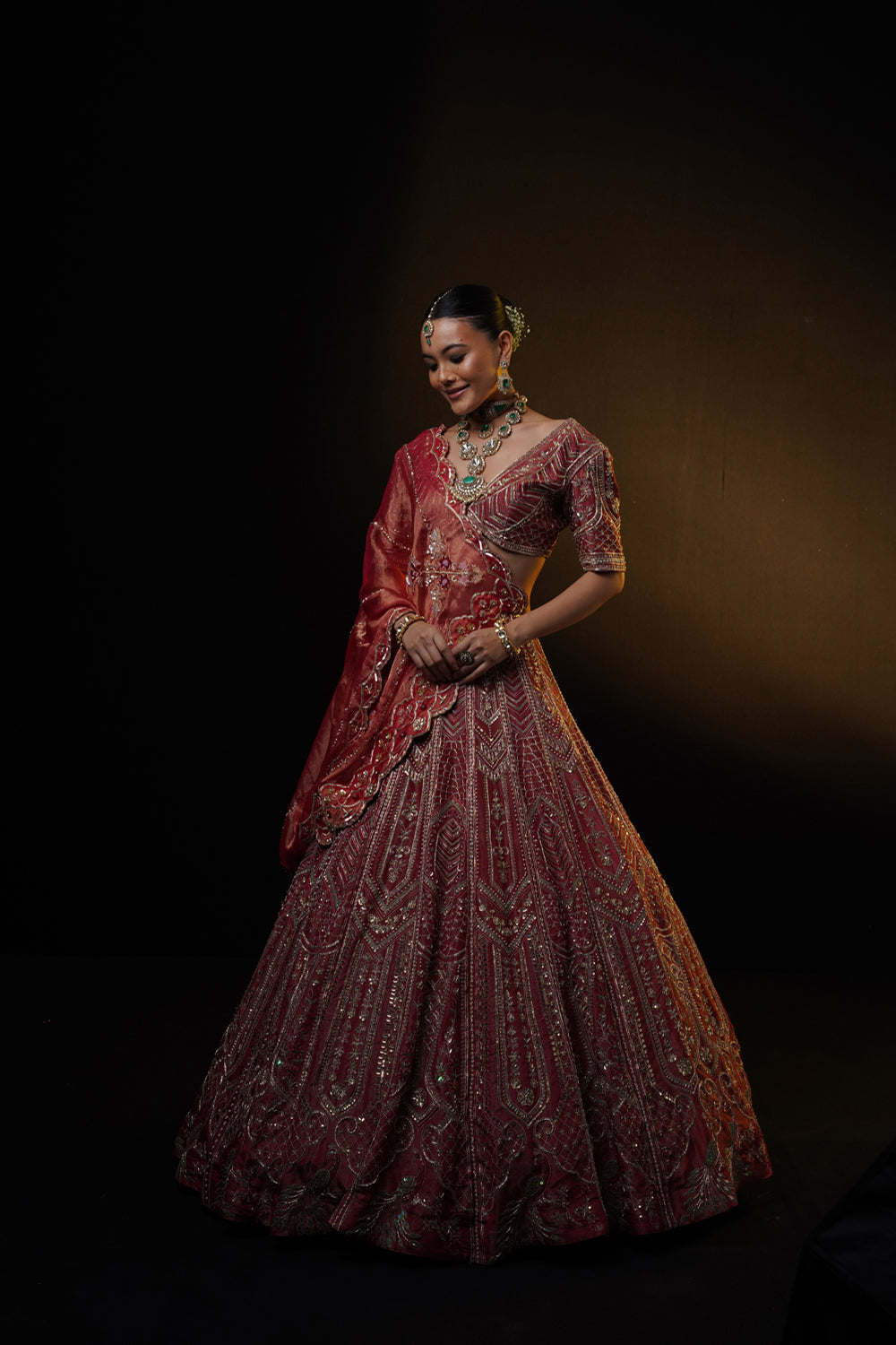 "Raya" Red Tissue Bridal Lehenga Set