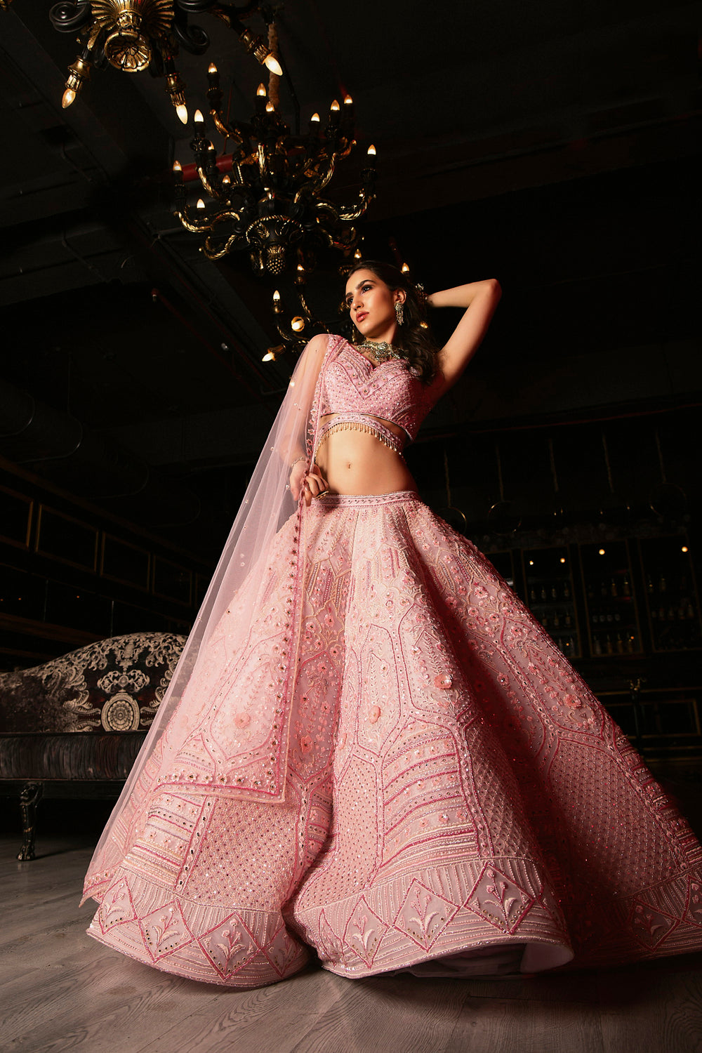 "Renee" Pink Sequin Embellished Conical Lehenga Set