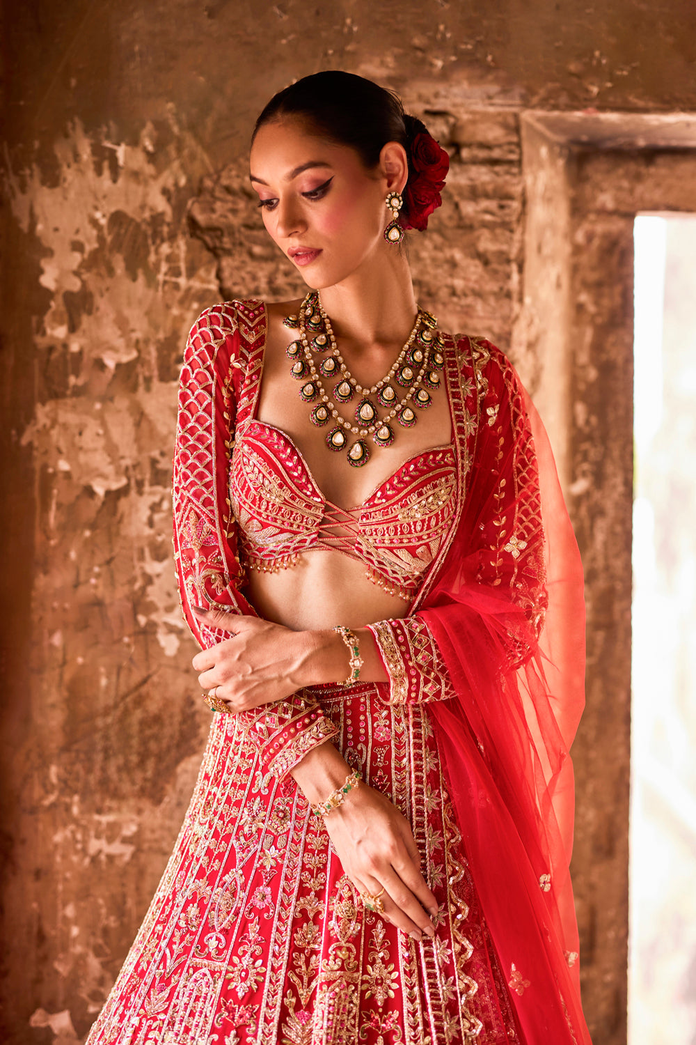 "Rivanta'' Red Zardosi Bridal Lehenga Set