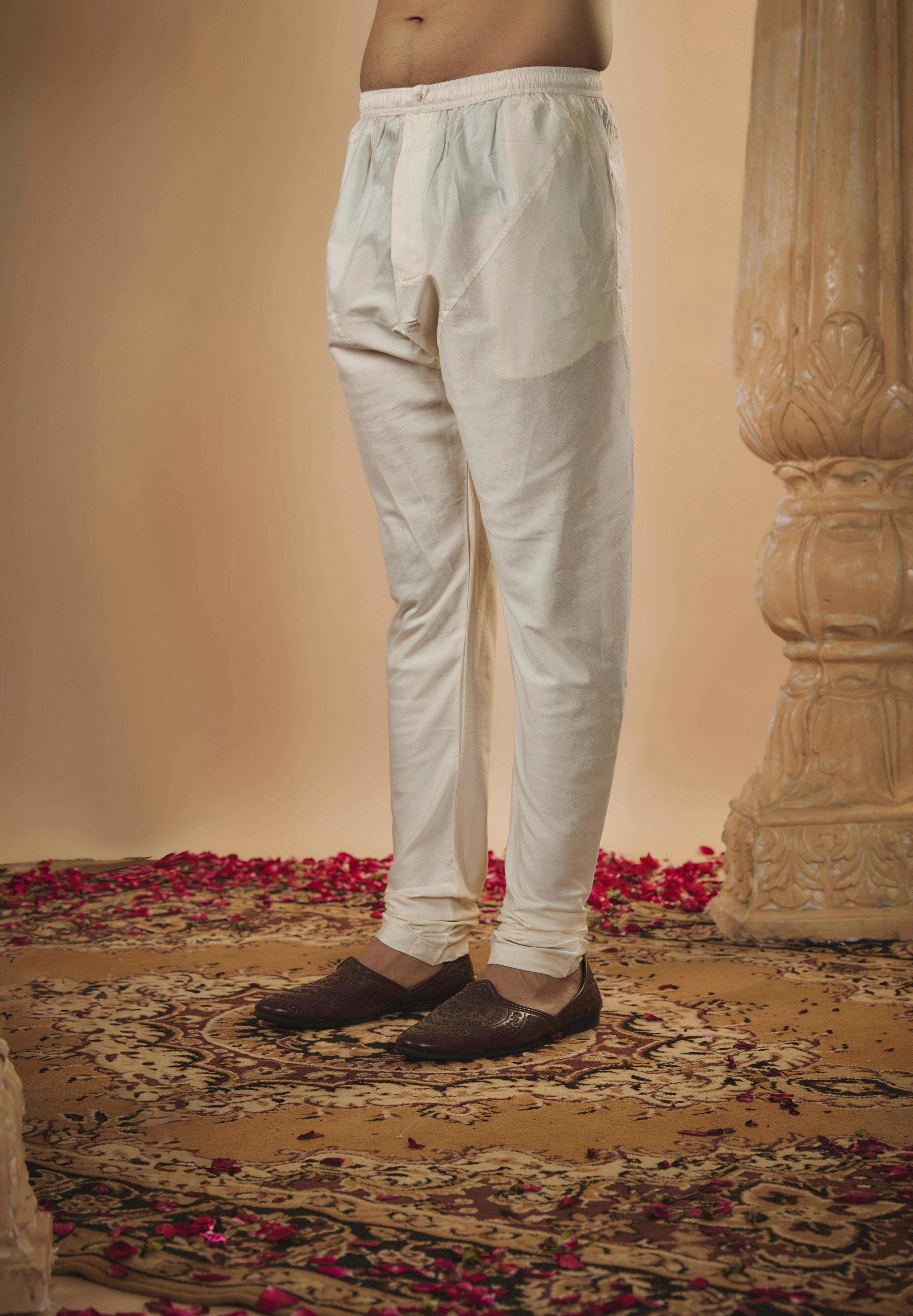 Cream white lucknowi mirrored sherwani set