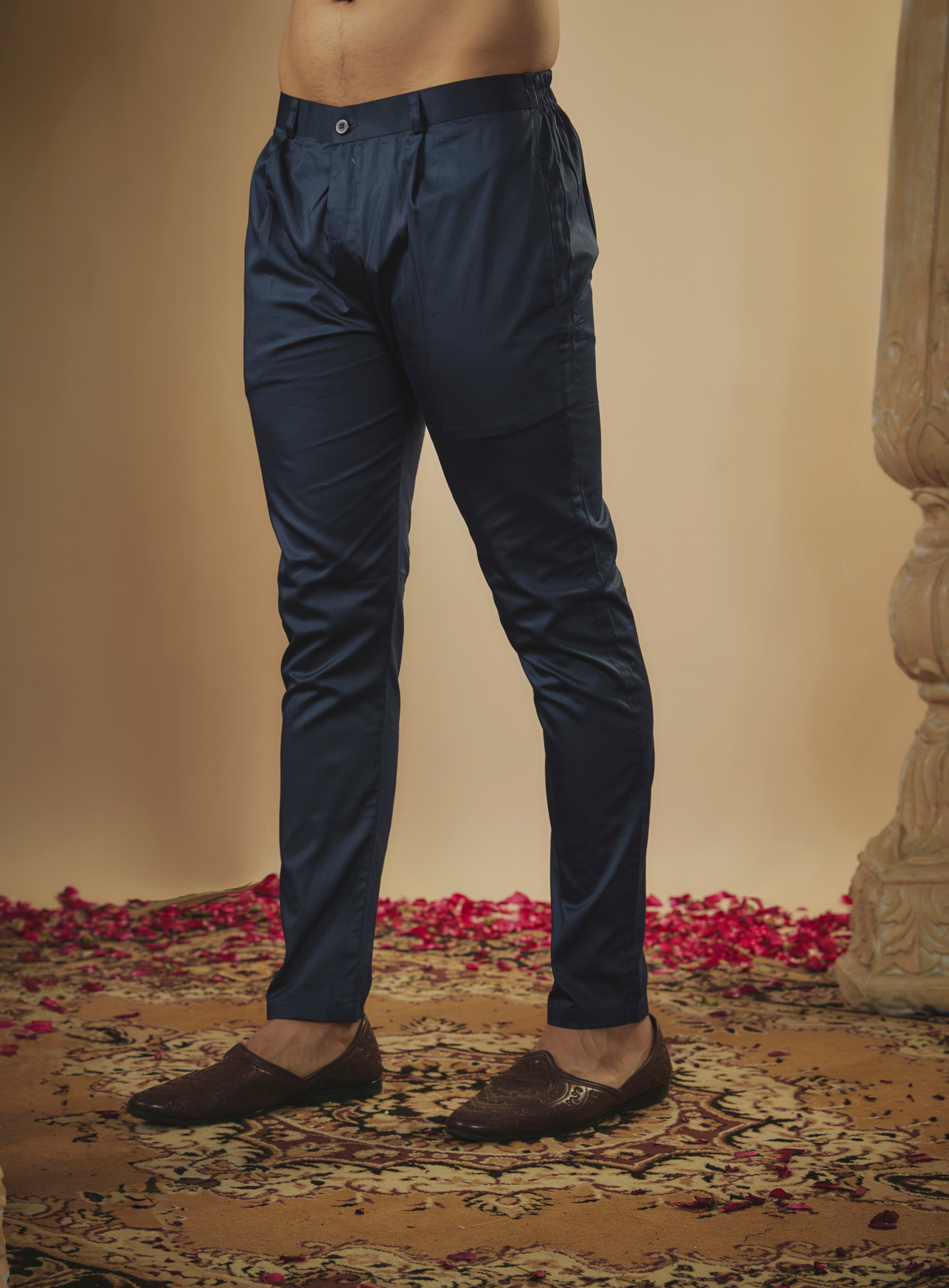 Navy blue plain imported resham embroidered open-indowestern set