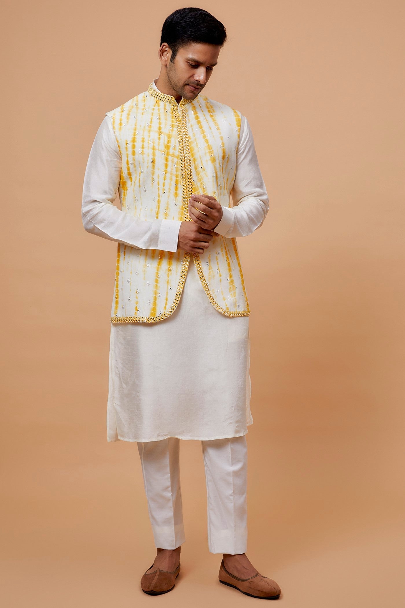 Yellow Silk Tie-Dye Bundi Set