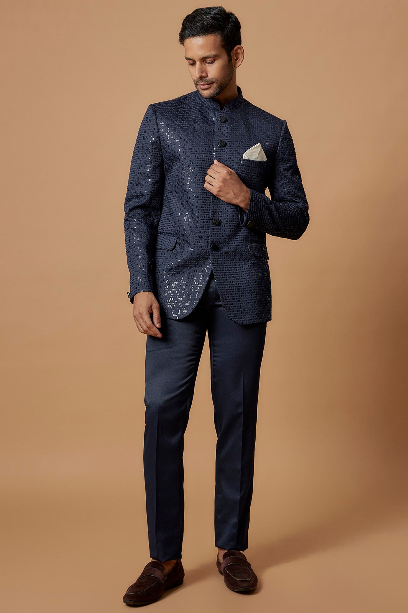 Blue Silk Embroidered Jodhpuri Set