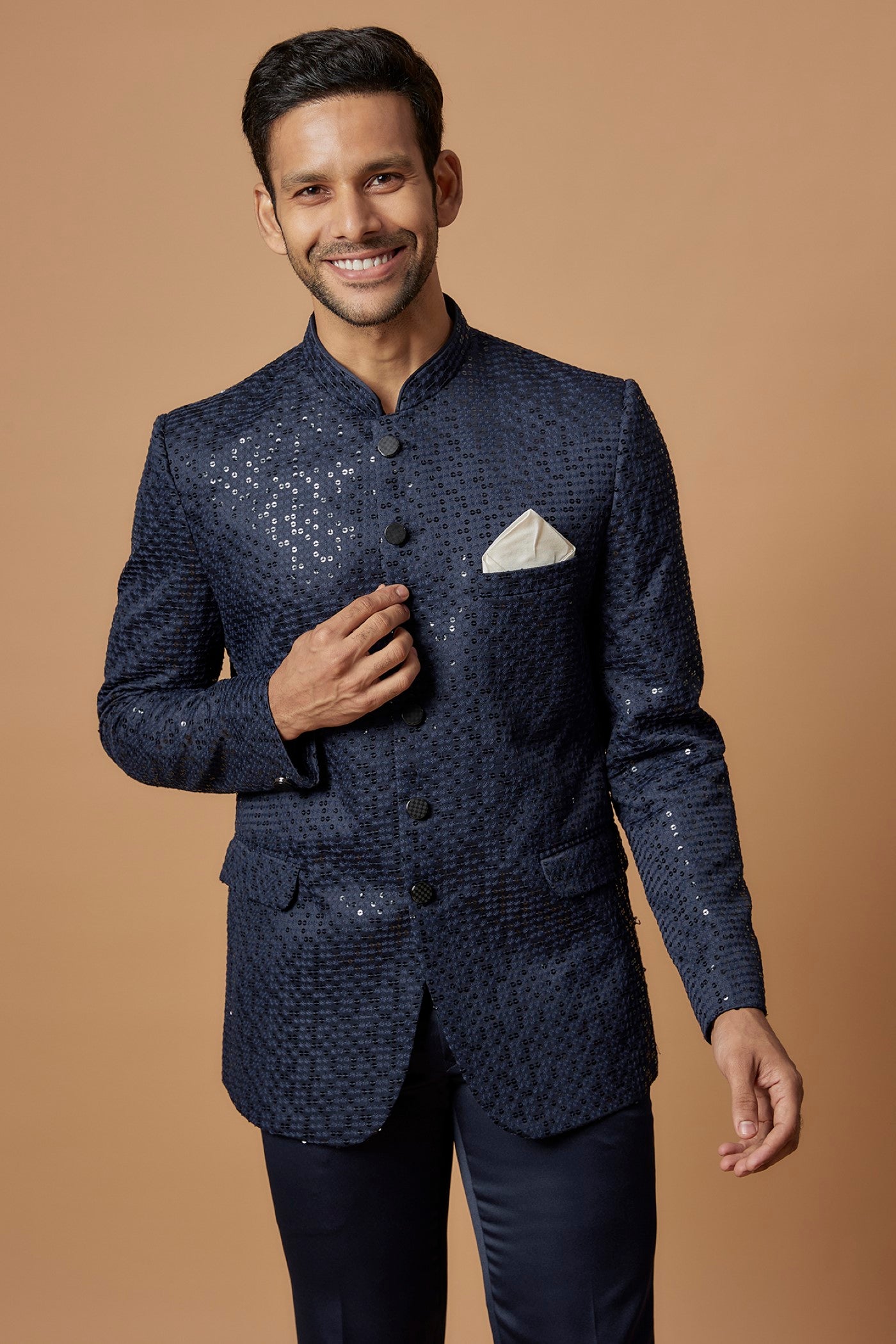 Blue Silk Embroidered Jodhpuri Set