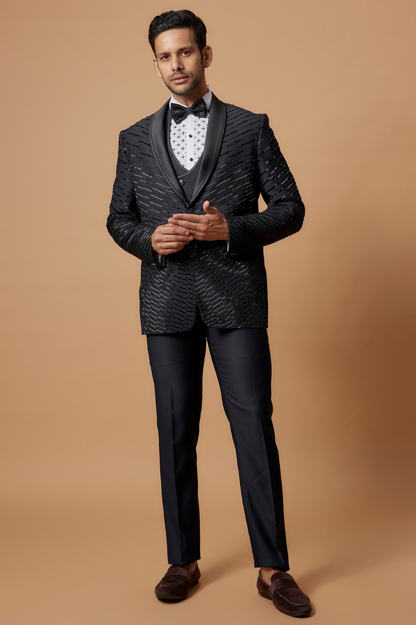 Black Imported Suiting Fabric Embroidered Tuxedo Set